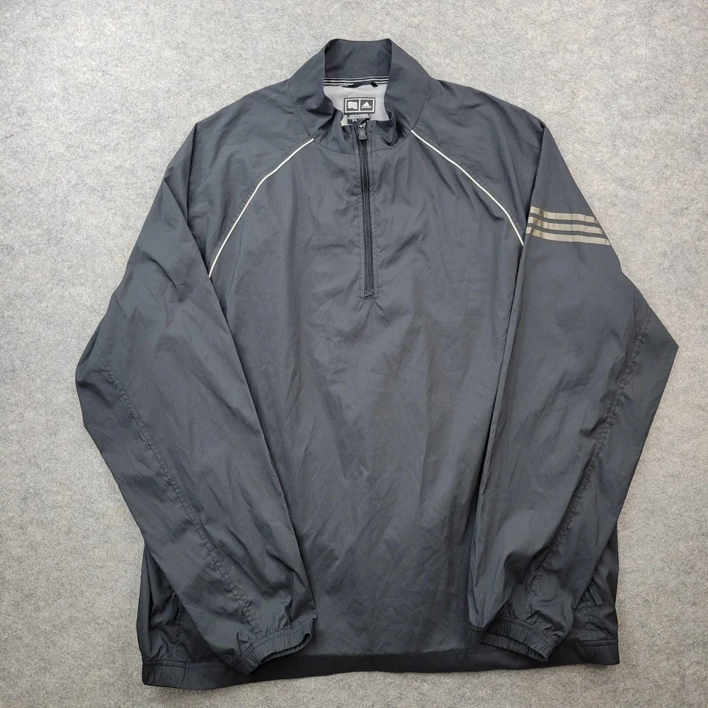 Adidas Jacket Mens 2XL Gray 1/2 Zip‎ Pullover Windbreaker Climaproof Wind